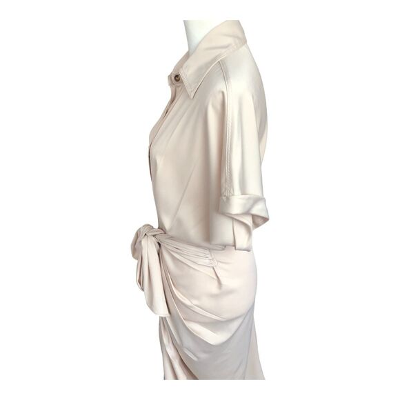 MABLE Cream Satin Drapey Elegant Corpcore Cocktail Button-Down Midi Dress M - Picture 10 of 16